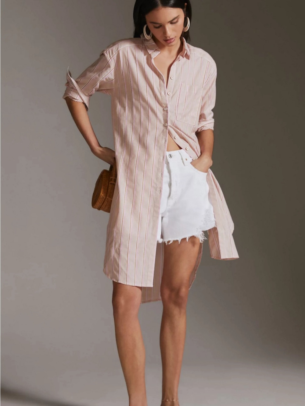 Anthropologie Striped Tunic Dress Small Button Down Beach Party Festival